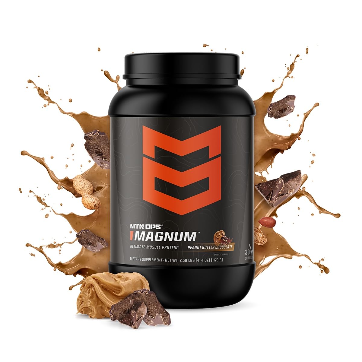 MTN OPS Magnum whey isolate scoop showing exact serving for lean muscle support