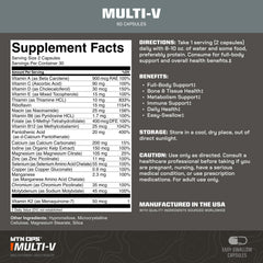 MTN OPS Multi-V capsules close-up showing easy-to-swallow tablets for daily wellness