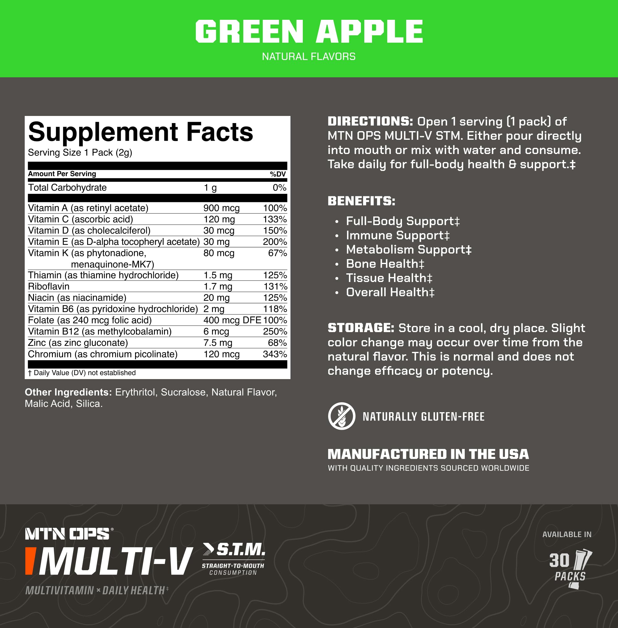 MTN OPS Multi-V immune-support badge appears alongside informative label.