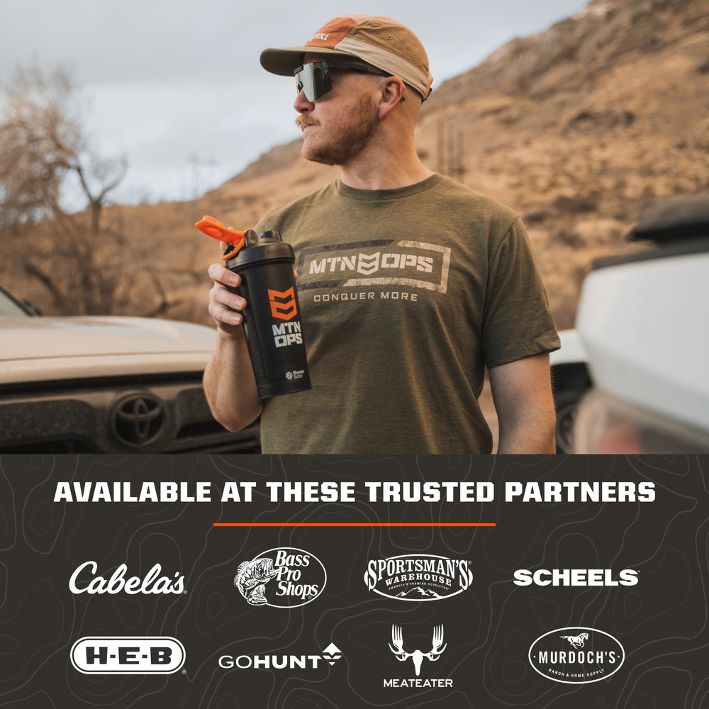 MTN OPS shaker bottle with Keep Hammering protein shake