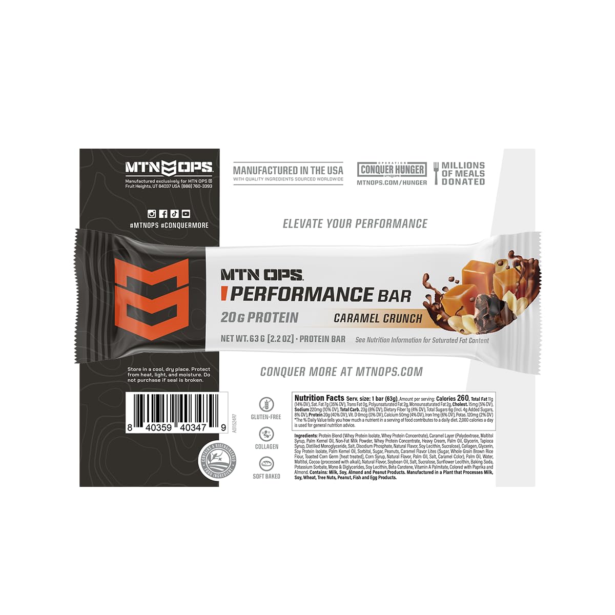 MTN OPS Protein Bar gluten-free and low sugar on kitchen counter