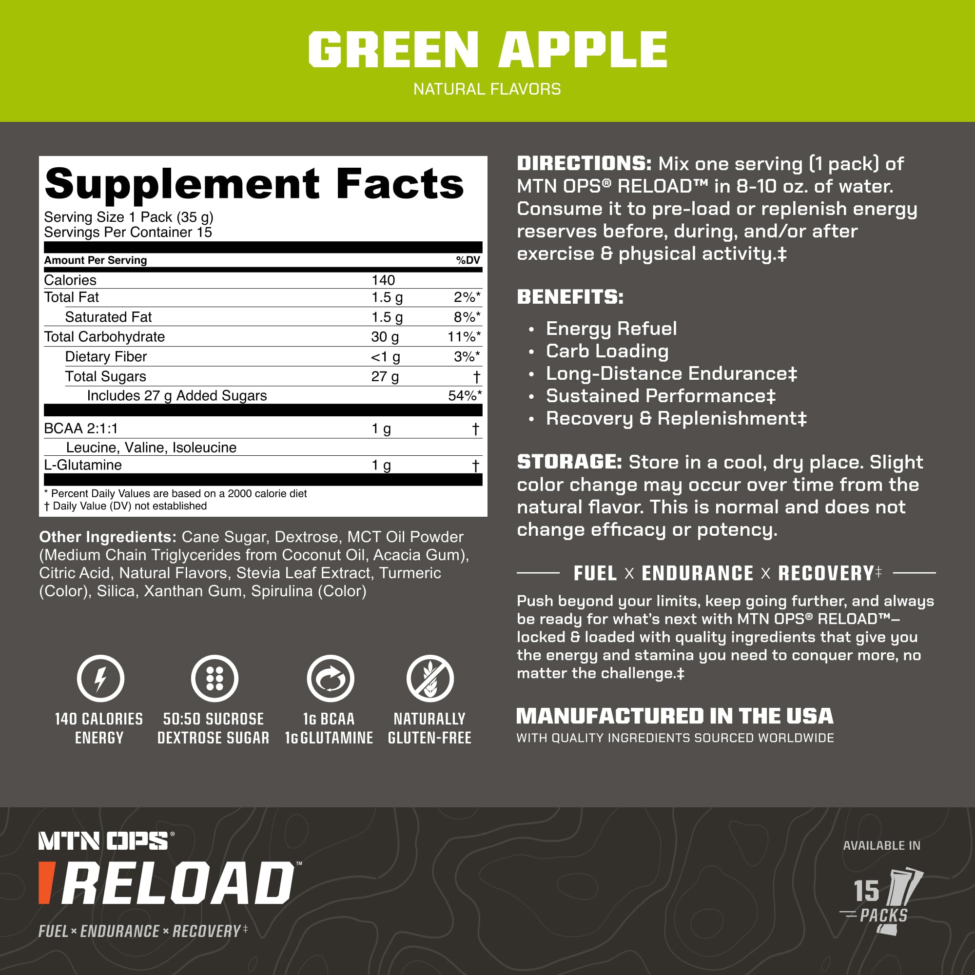 MTN OPS Reload green apple in backpack ready for endurance fueling