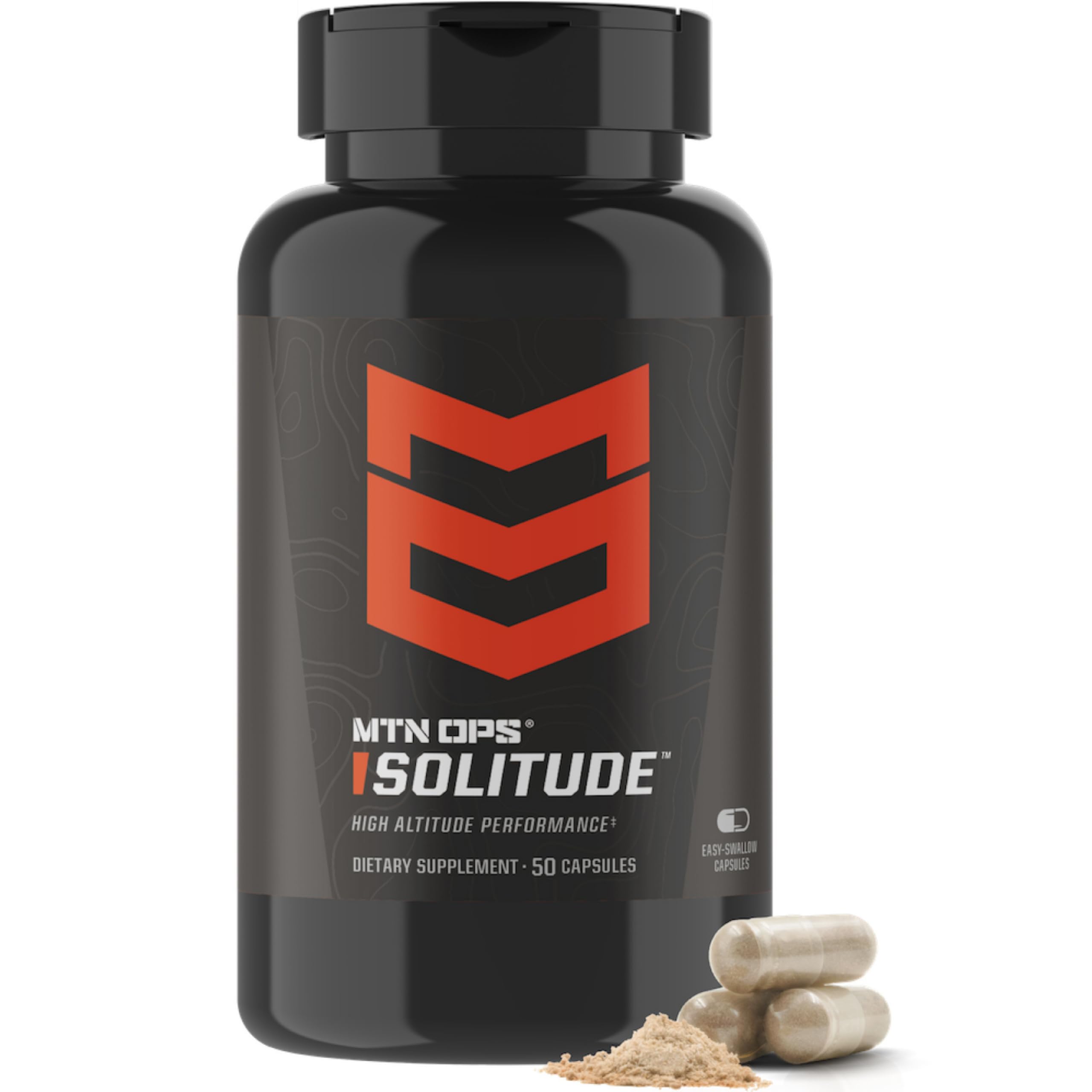MTN OPS Solitude bottle front showing the high-altitude formula for endurance.
