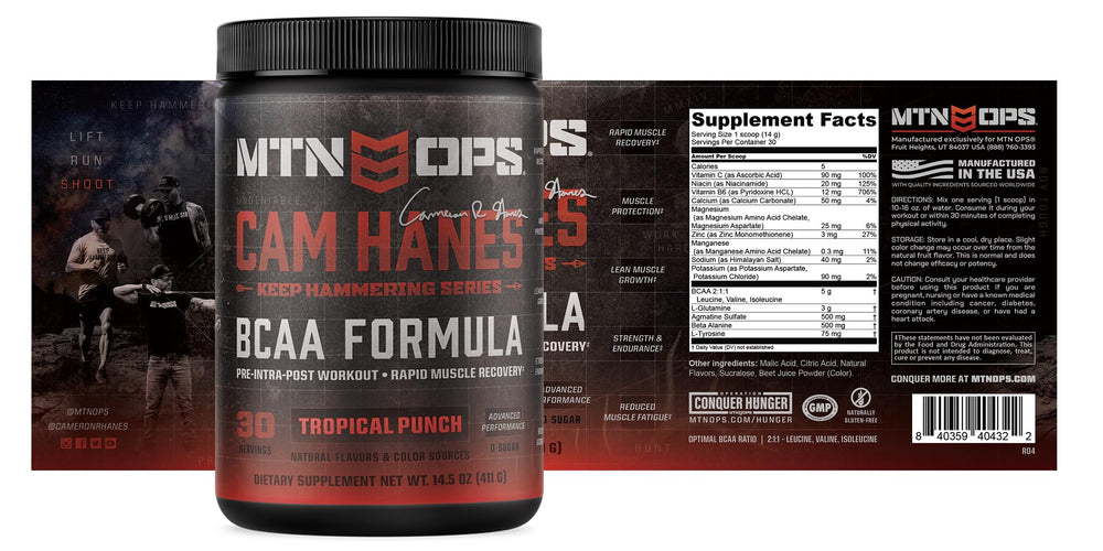 MTN OPS Trail-pack serving of Keep Hammering BCAA for on-the-go fueling.