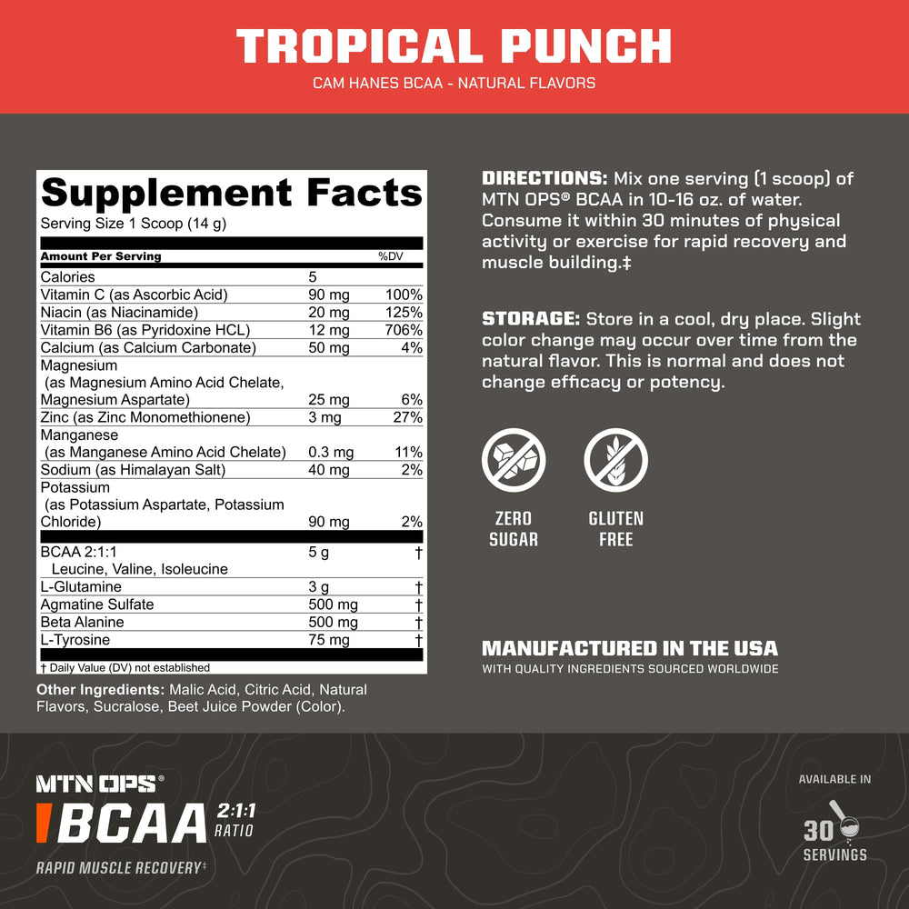 MTN OPS Tropical Punch scoop ready to mix for refreshing hydration.
