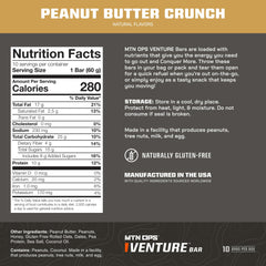 MTN OPS Venture Bar Peanut Butter Crunch close-up showing texture and protein-packed formula for workouts.