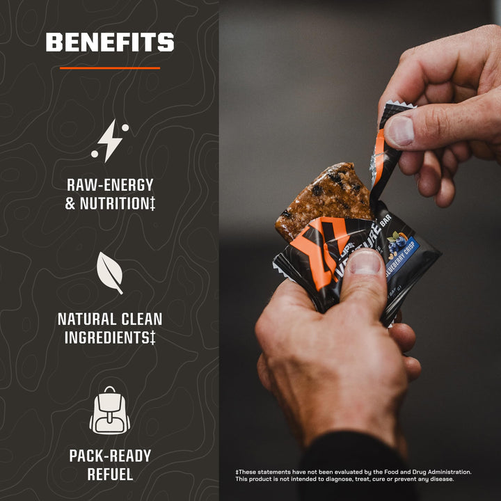 MTN OPS Venture Bar Peanut Butter Crunch pack, featuring 10-bar box for travel and daily fueling.