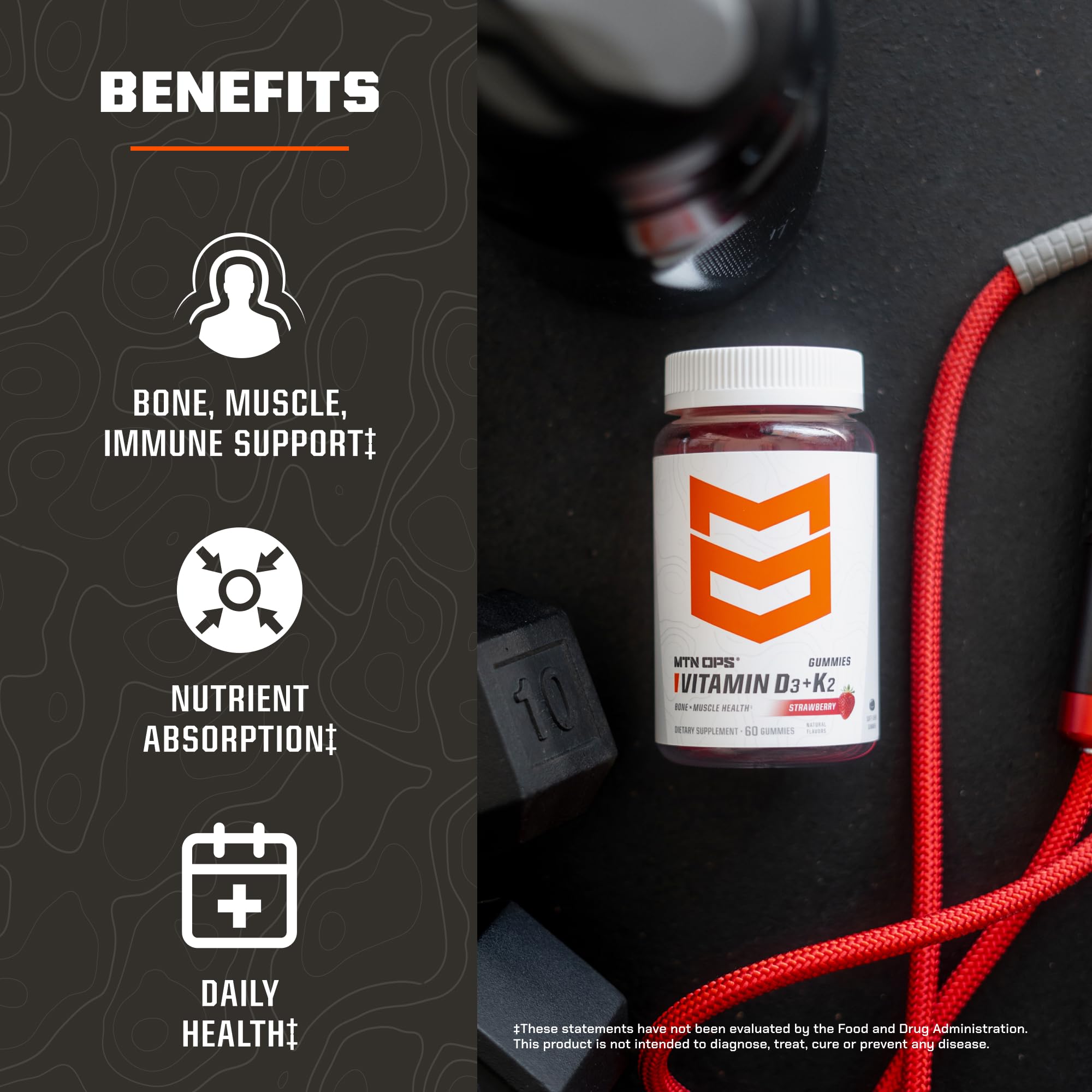 MTN OPS gummies close-up highlighting strawberry flavor and soft-chew texture