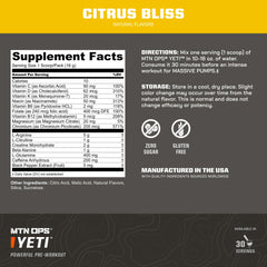 MTN OPS YETI label close-up highlighting energy formula