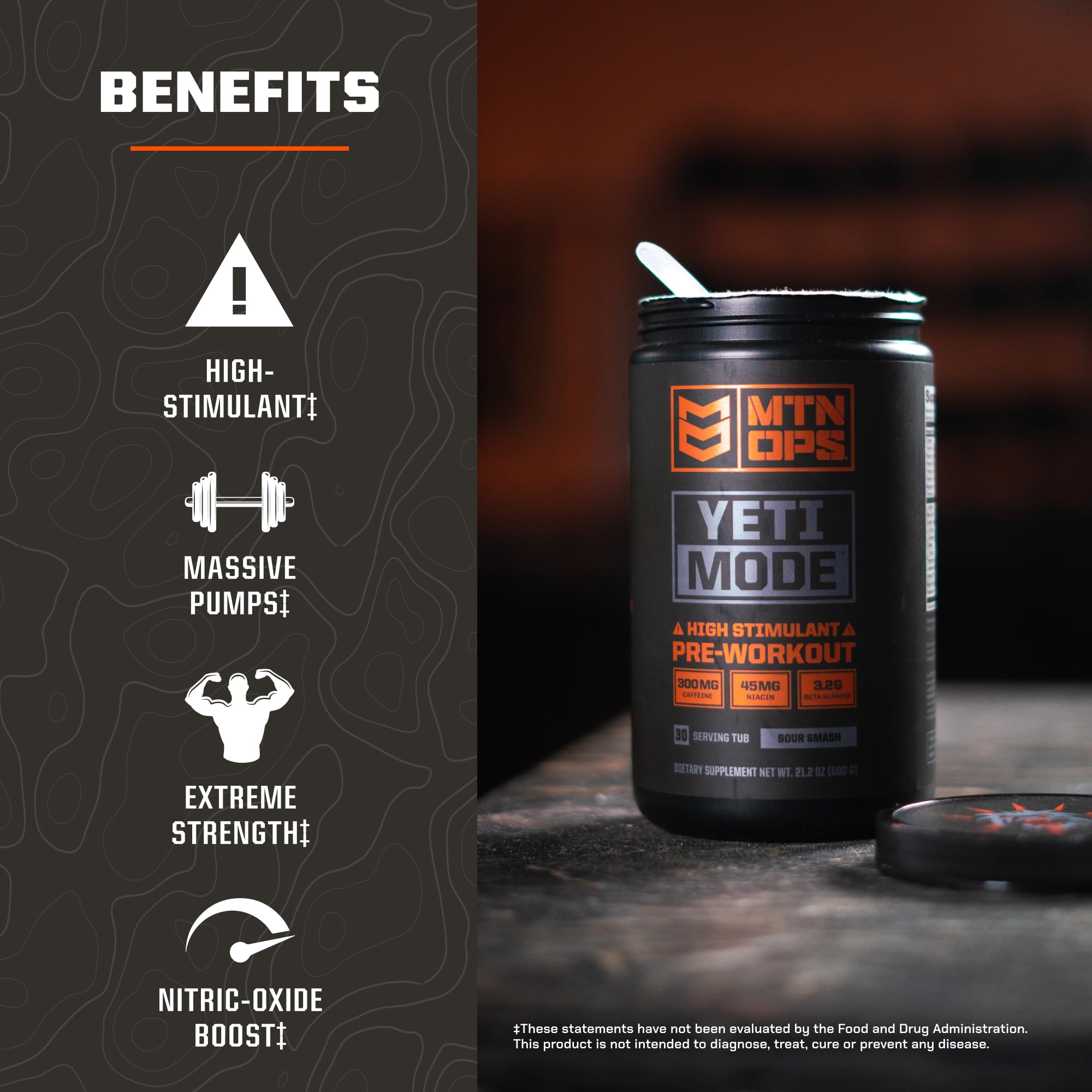 Back view of MTN OPS Yeti Mode gluten-free formula on packaging.