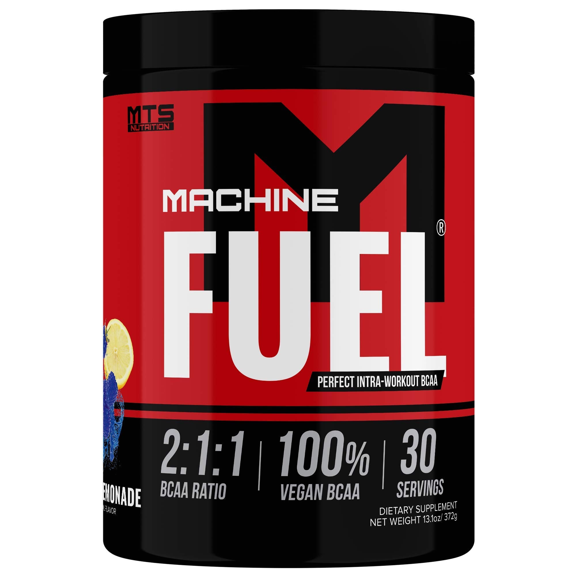 MTS Nutrition Machine Fuel blue razz lemonade powder being mixed for hydration during workouts