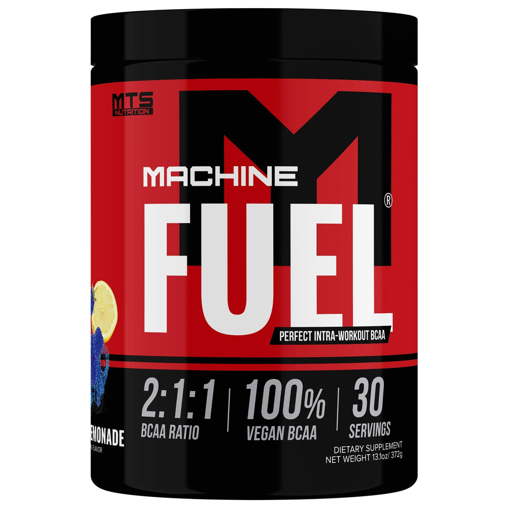 MTS Nutrition Machine Fuel blue razz lemonade powder being mixed for hydration during workouts