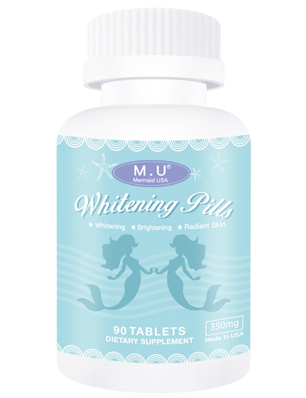 M.U Magic Whitening Pills bottle front for daily skin support and clarity.