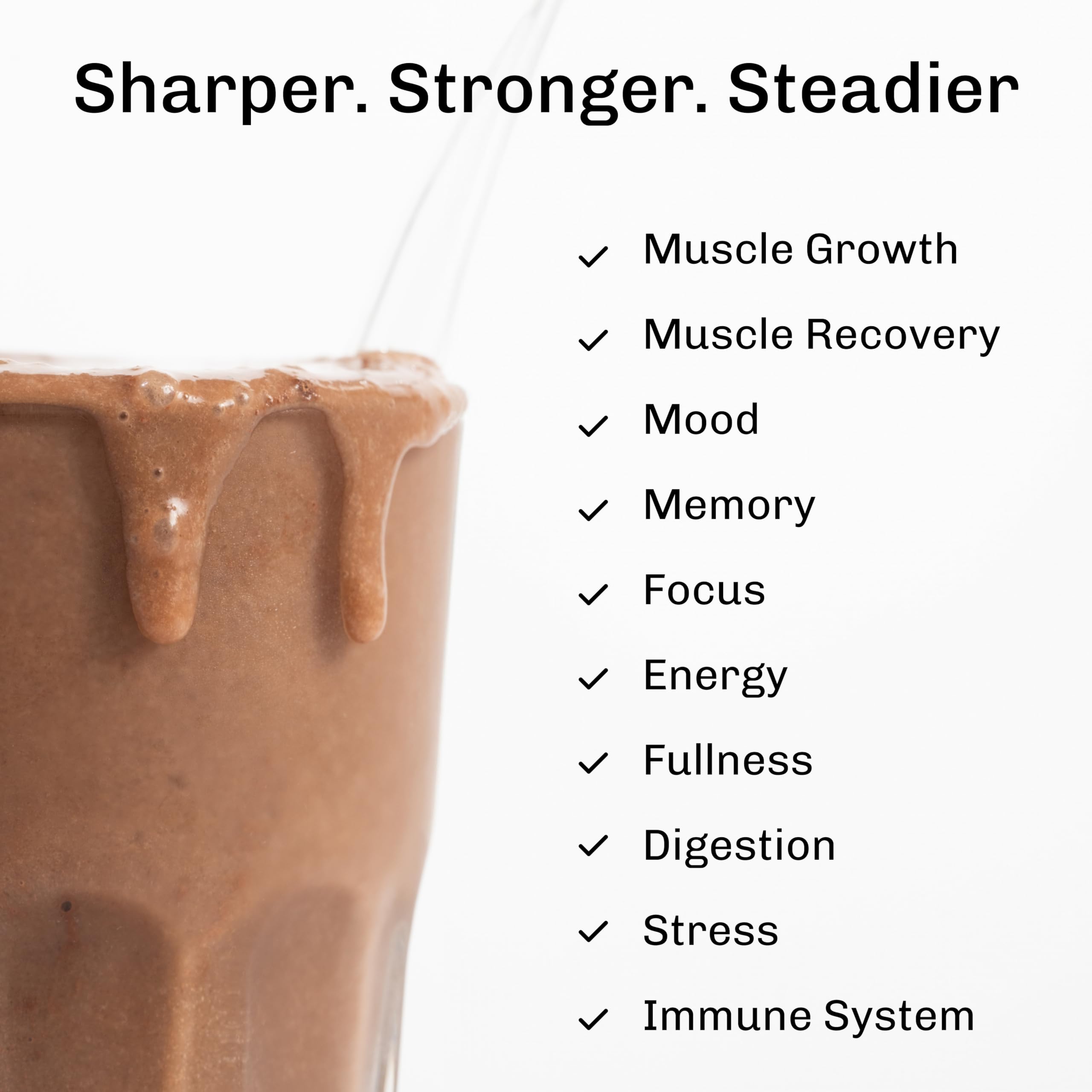 Pouring a rich MUDWTR Nourish cocoa shake for flavor and texture.