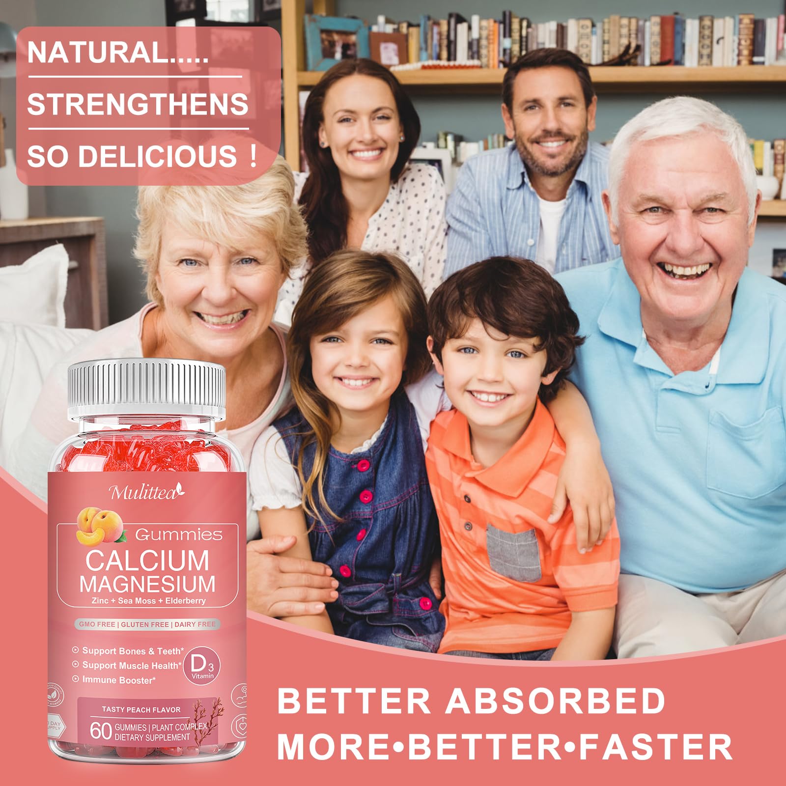 Mulittea calcium absorption with sea moss close-up implying mineral support.