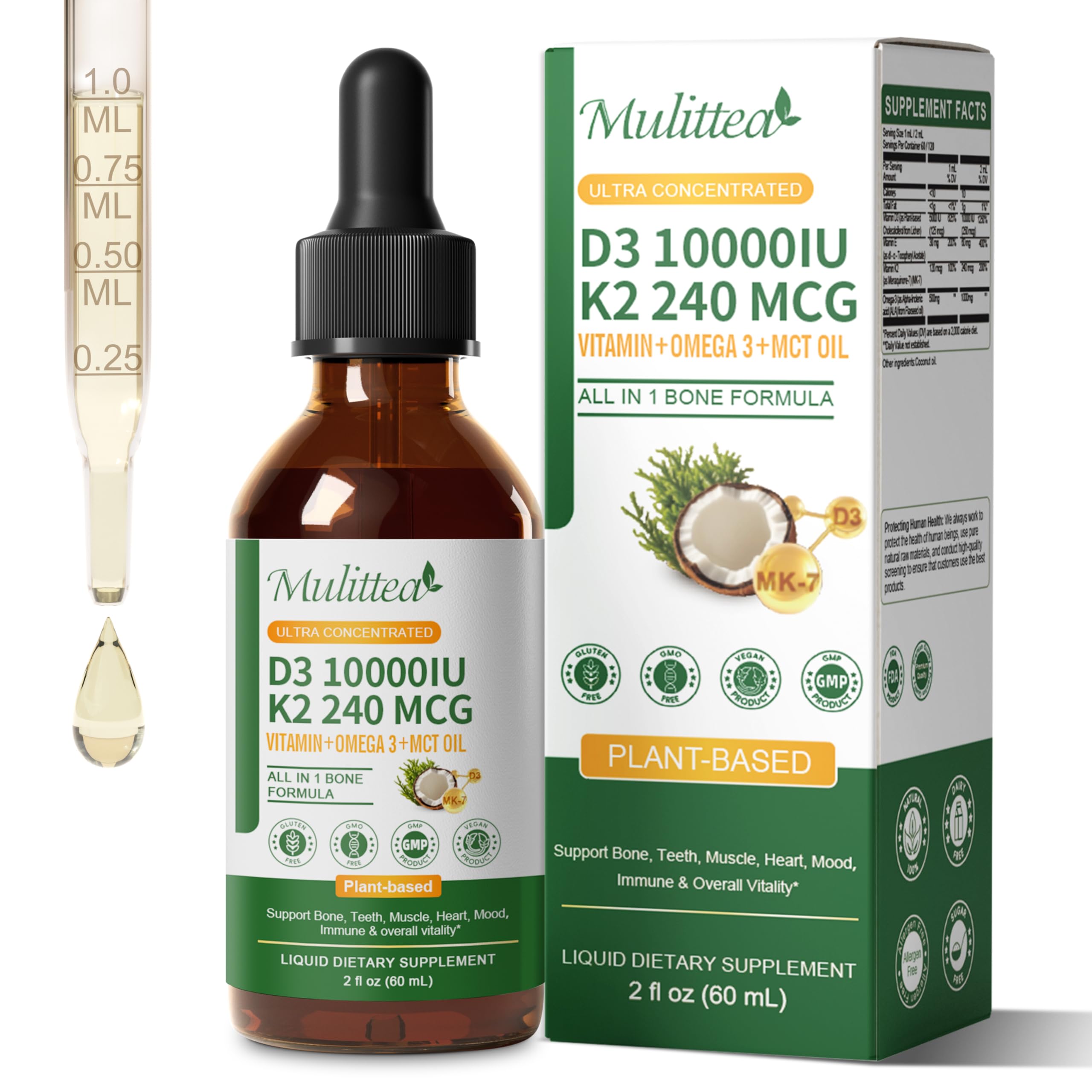 Mulittea dosing dropper emphasizes precise measurement for dosing.