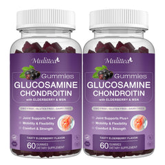 Mulittea glucosamine chondroitin gummies bottle front shows berry flavor for joint support.