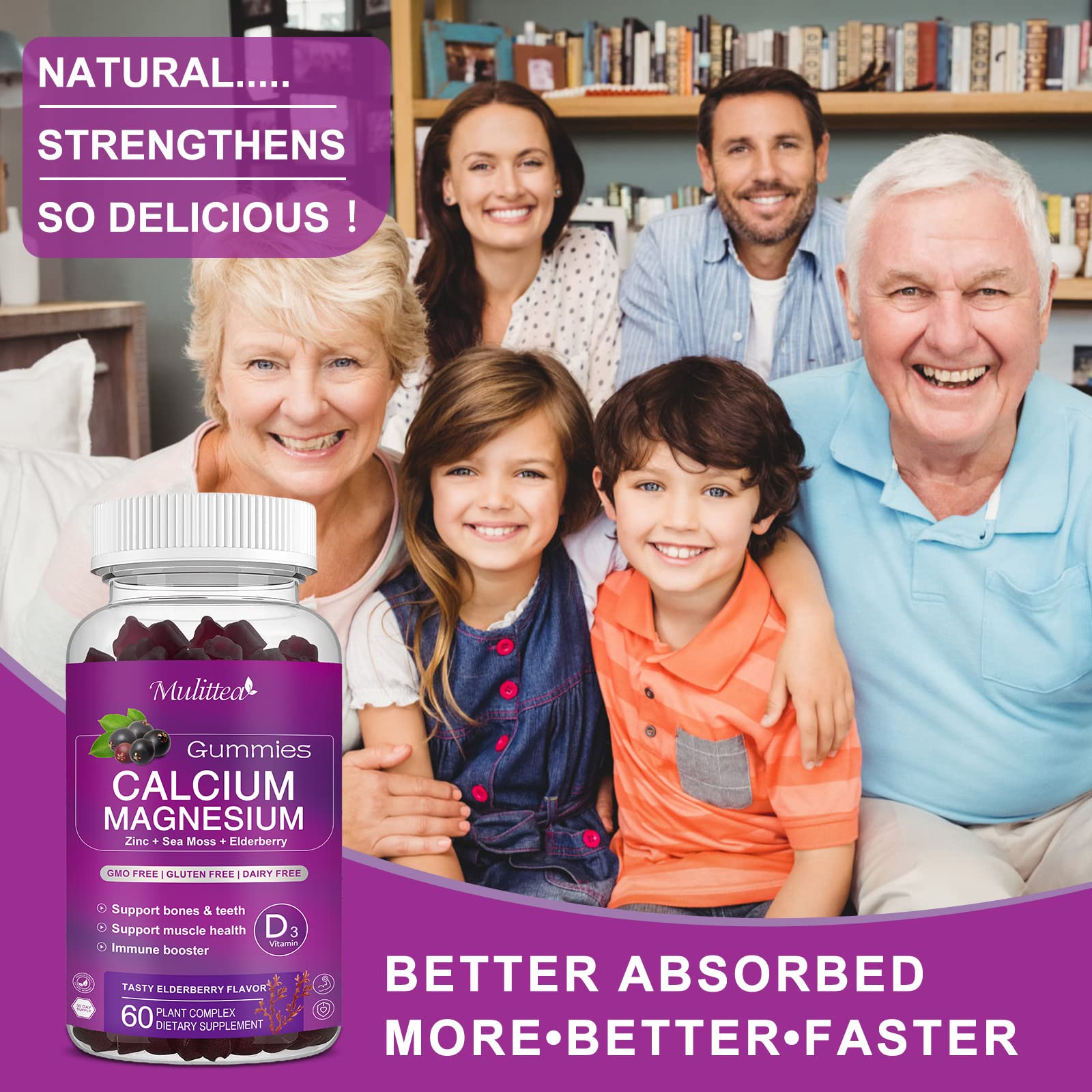 Mulittea chewable gummies for kids and adults, easy daily bone support
