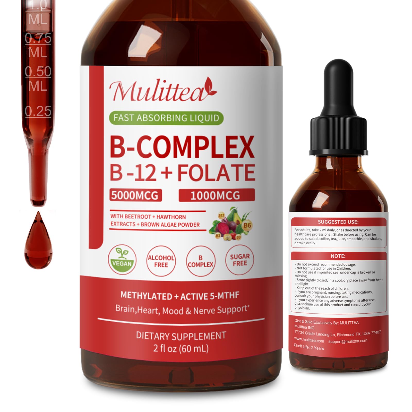 Mulittea Methylated B Complex front packaging showcasing sugar-free vegan formula