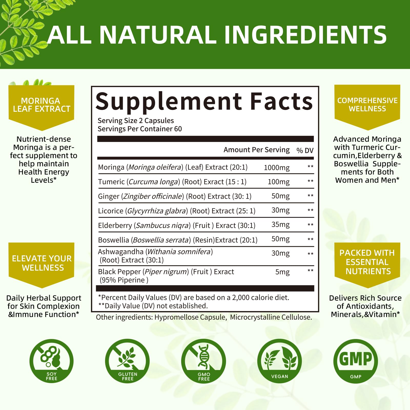 Mulittea moringa-turmeric-ginger-elderberry blend visual indicating antioxidant mix.