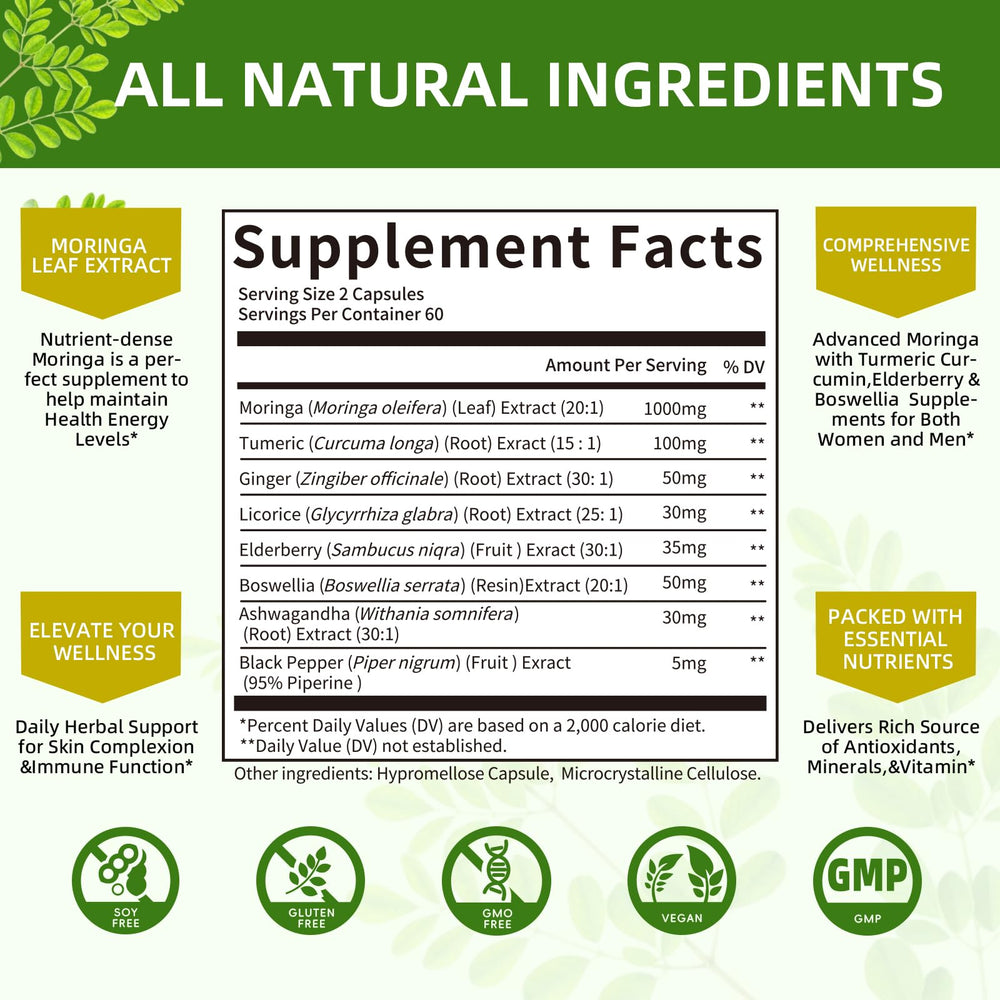 Mulittea moringa-turmeric-ginger-elderberry blend visual indicating antioxidant mix.