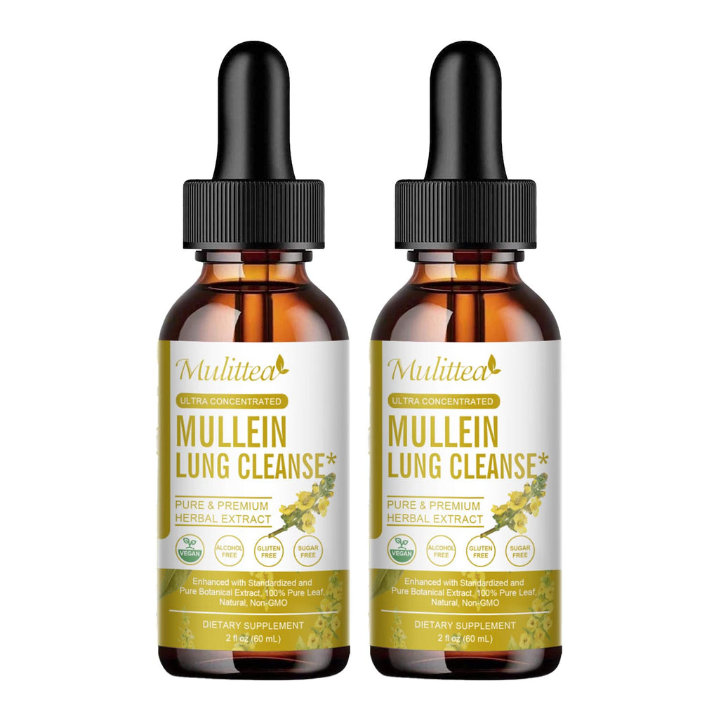 Mulittea Mullein Drops bottle front for everyday lung support.