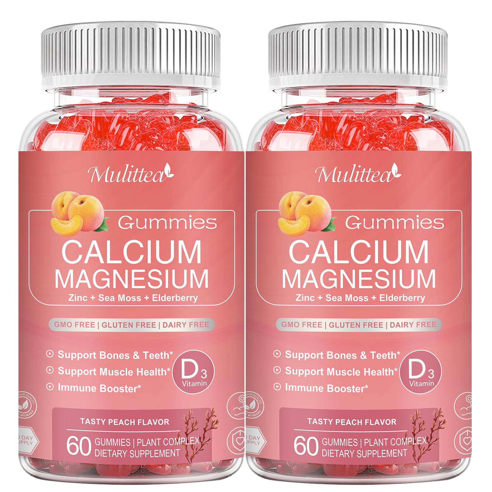 Mulittea Plan Calcium Gummies bottle front for daily bone and immune wellness.