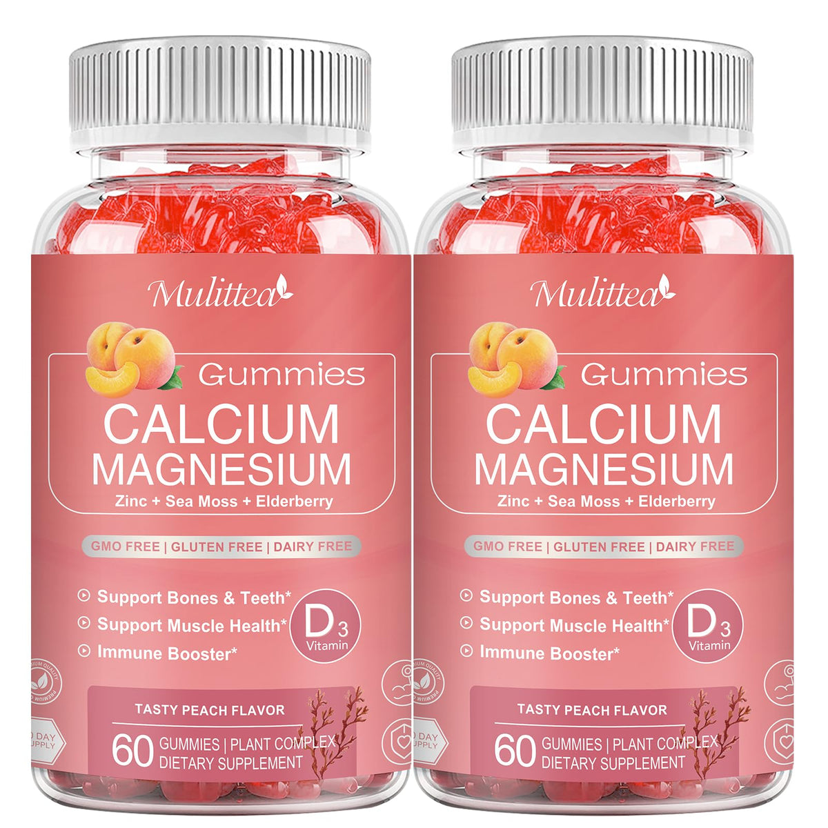 Mulittea Plan Calcium Gummies bottle front for daily bone and immune wellness.