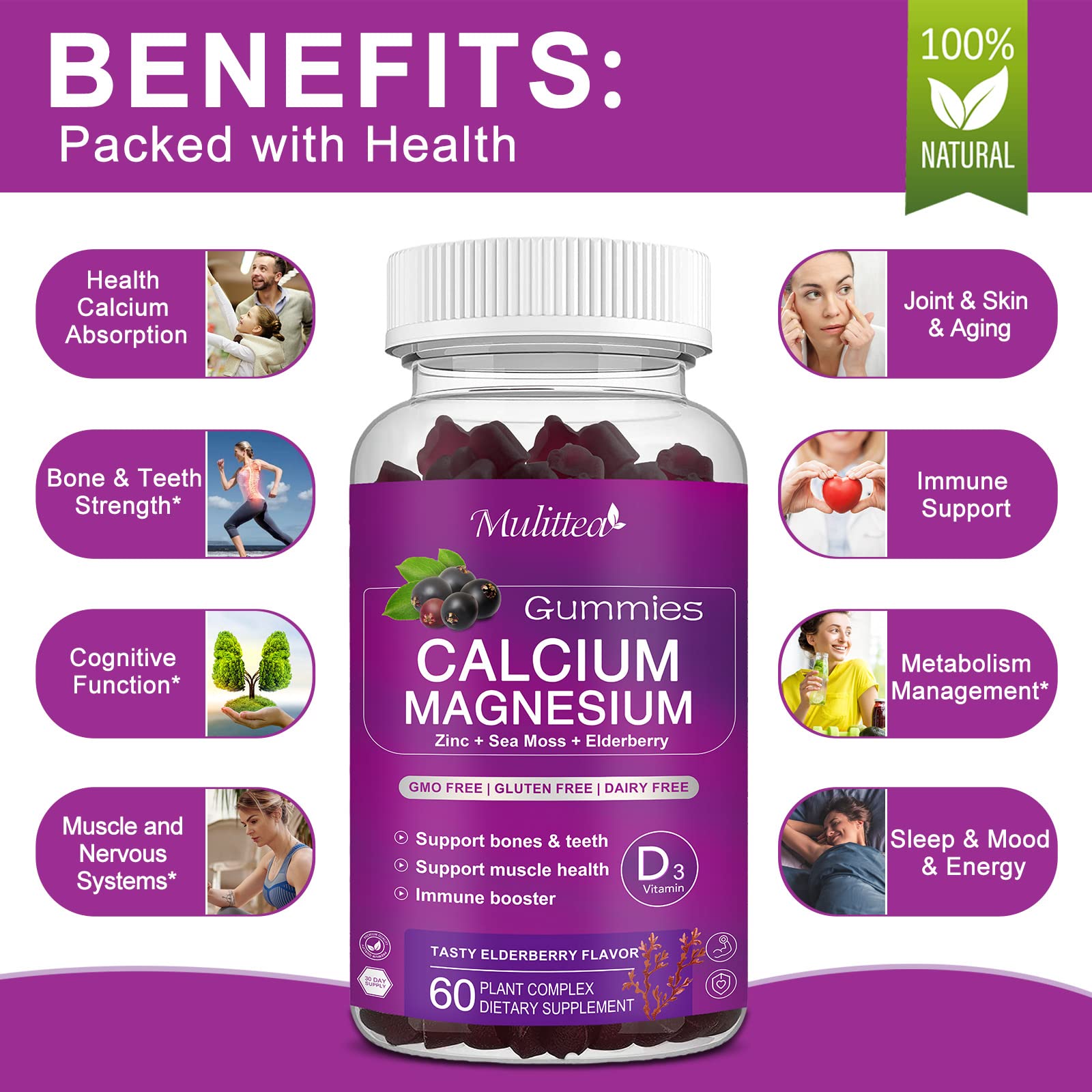 Mulittea sea moss calcium nutrients closeup, plant calcium with 70+ trace minerals