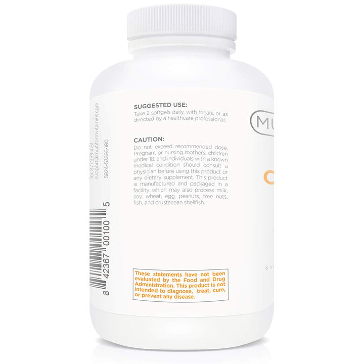 Purity seal on Multiform Omega-3 bottle confirms heavy metals and toxins removal.