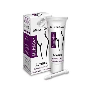 Multi-GYN Actigel bottle close-up for daily comfort and gentle moisture.