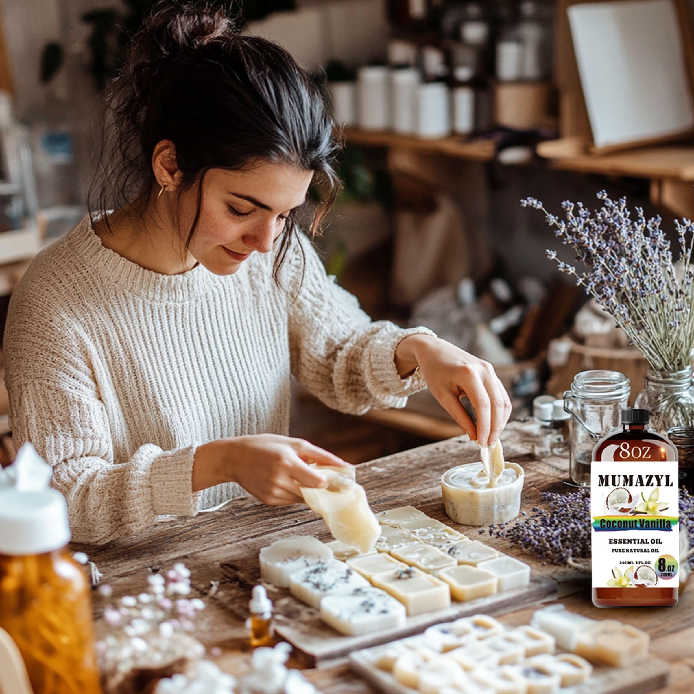 MUMAZYL Coconut Vanilla oil used in candle making for creamy, inviting scents.