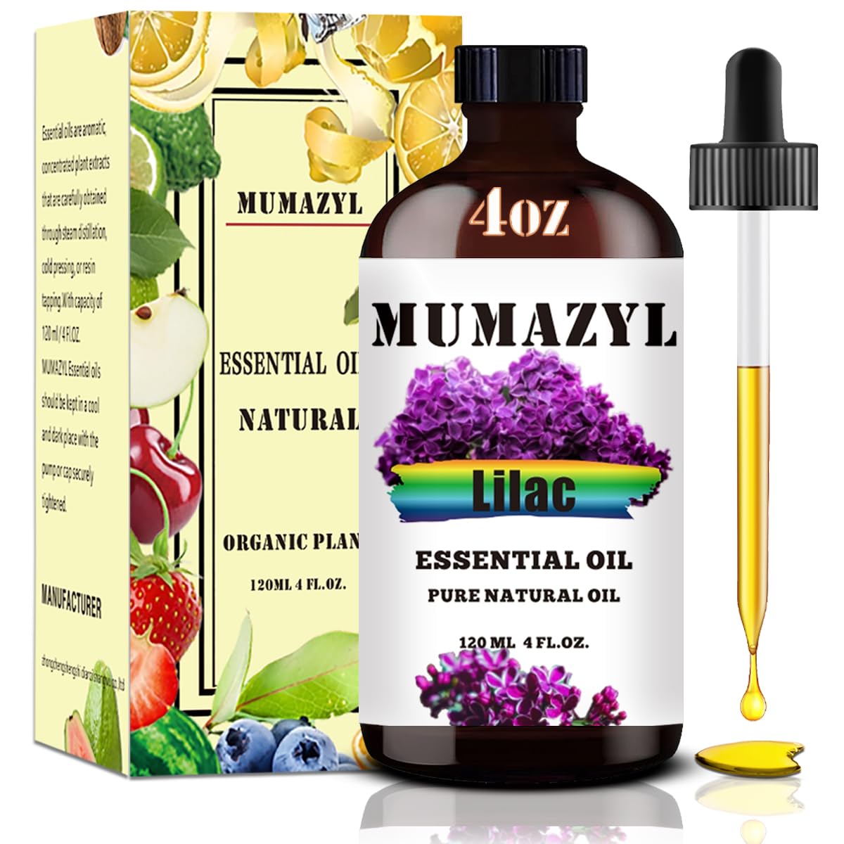 MUMAZYL Lilac Oil bottle in amber glass for long-lasting fragrance.