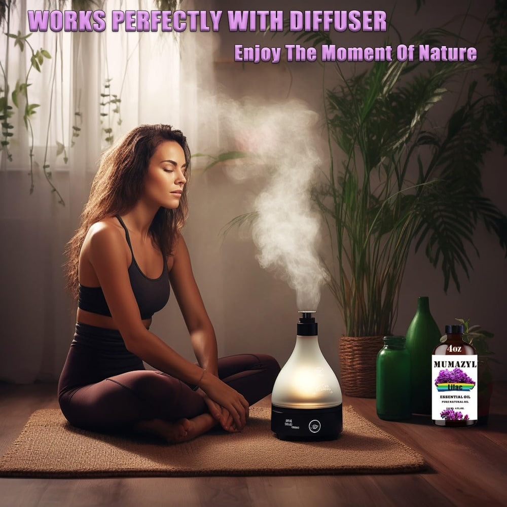 MUMAZYL Lilac Oil in diffuser setup creating a calm scented space.