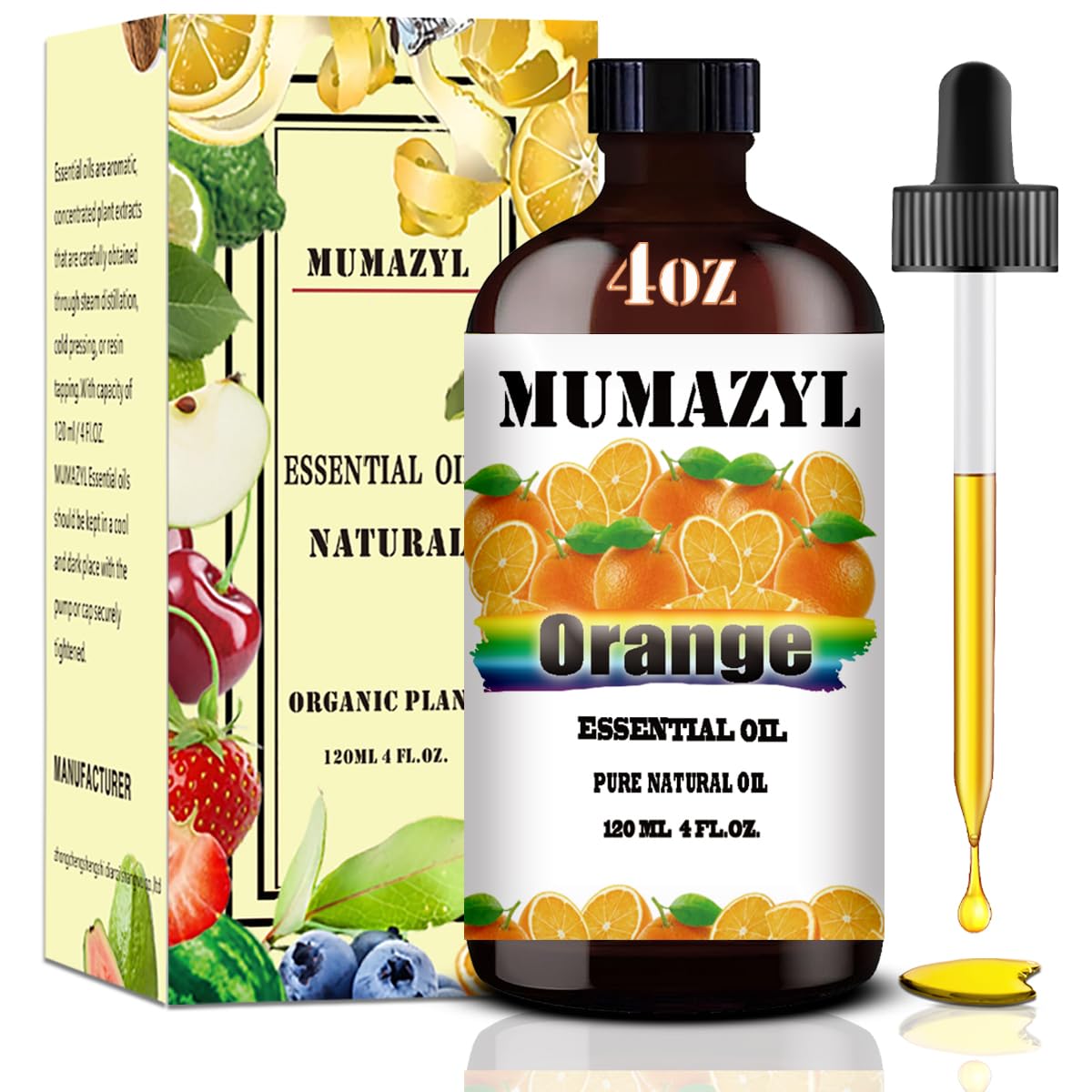 MUMAZYL Sweet Orange oil bottle showcasing a citrus aroma for diffusers