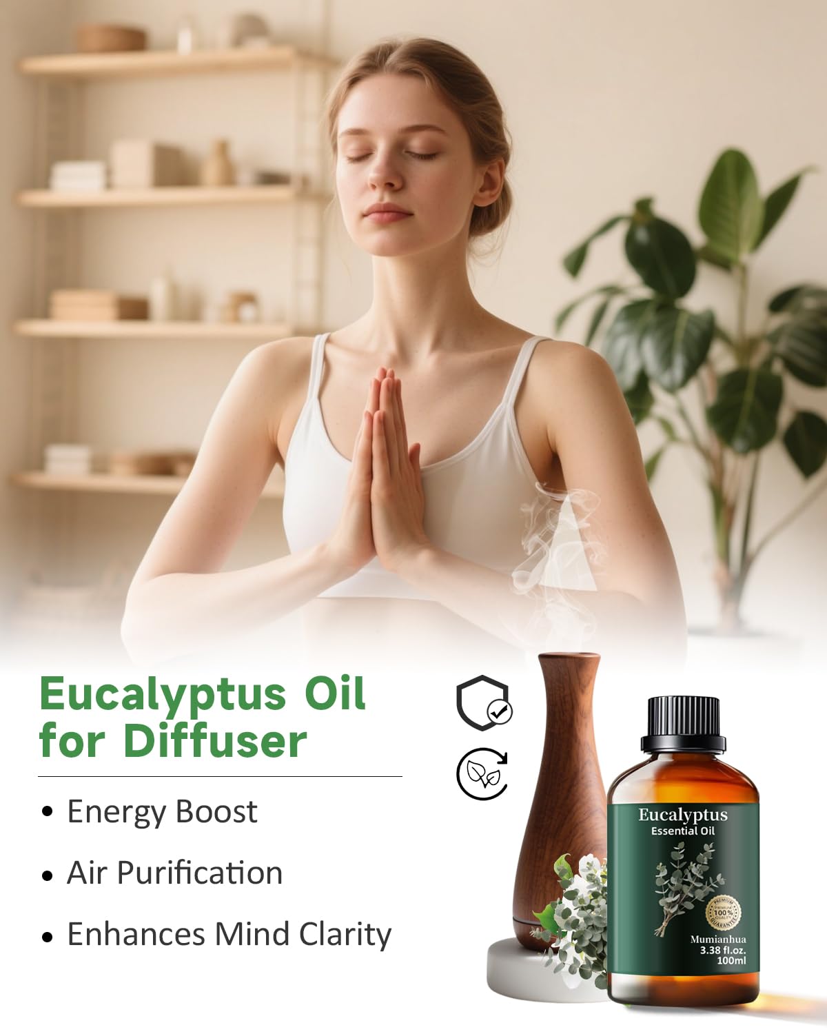 Mumianhua eucalyptus oil spray shown for outdoor freshness.
