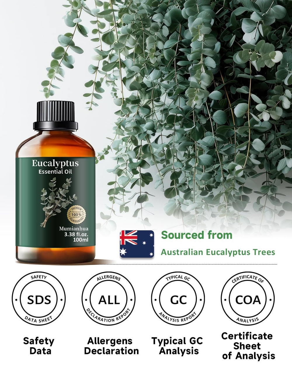 Mumianhua eucalyptus oil supports skin and hair care routine.