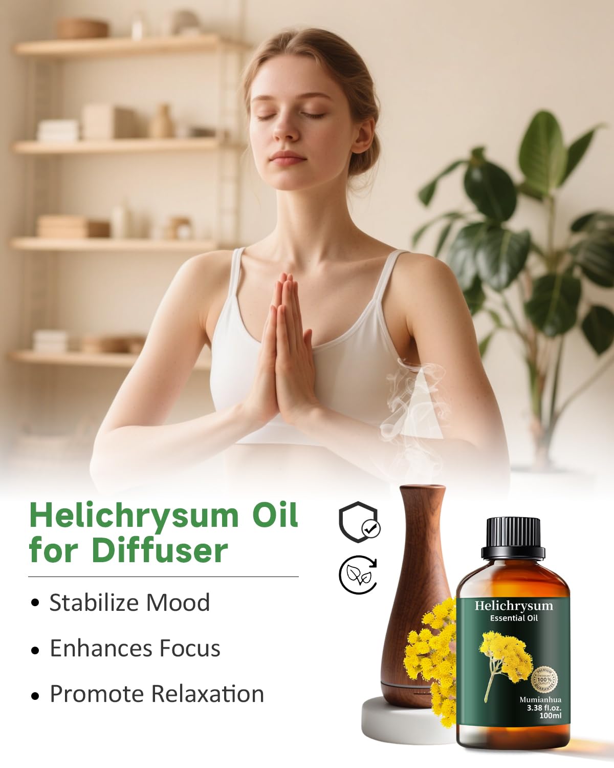 Mumianhua Helichrysum diffuser in-room emphasizes calming aroma for study and focus