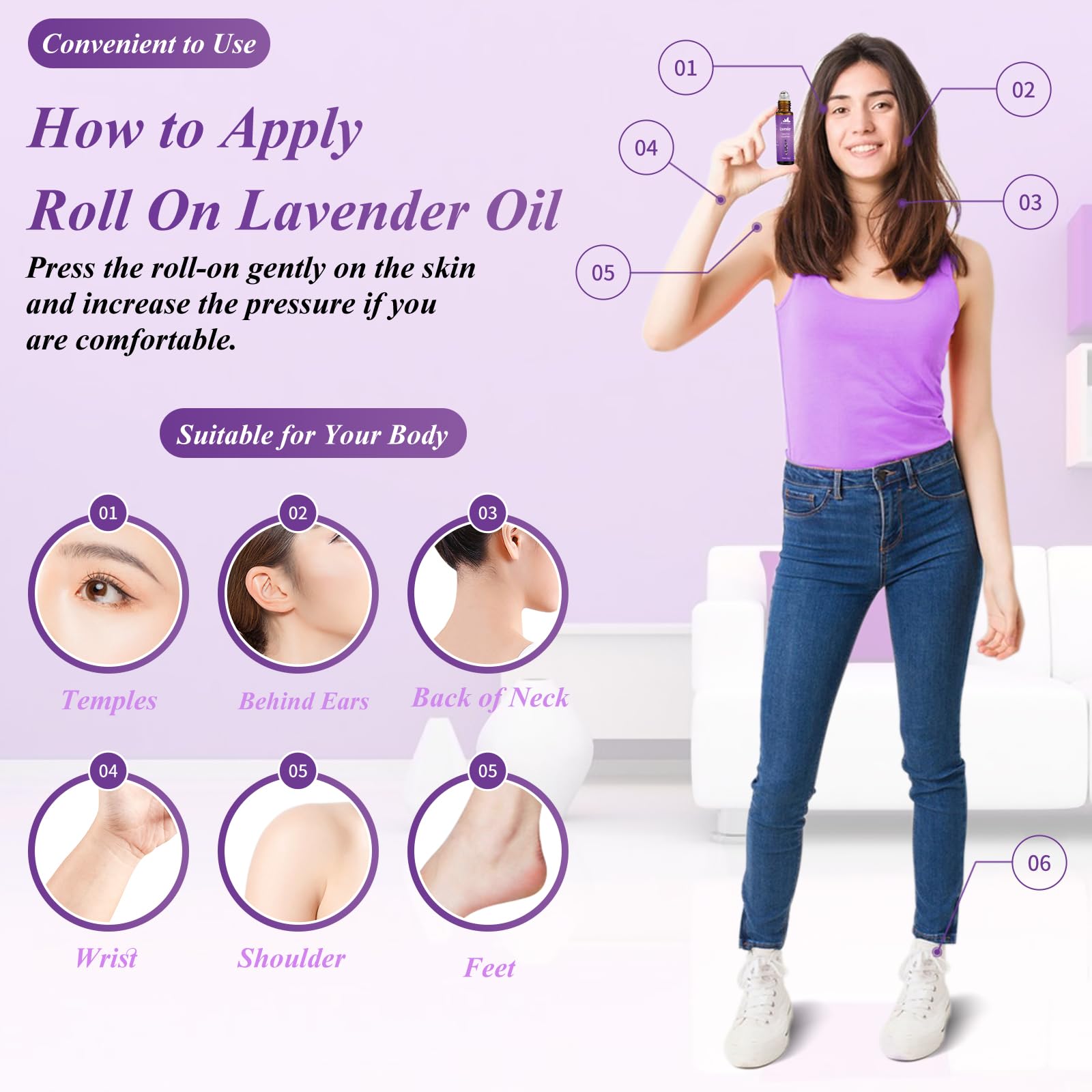 Mumianhua Lavender Roll-On applied to wrists and temples for calm focus.