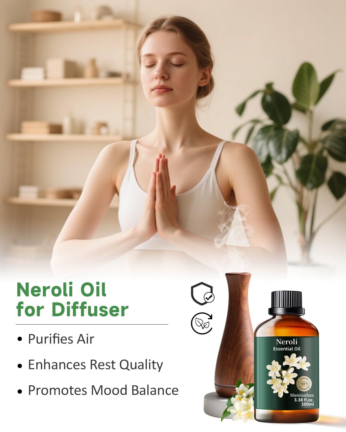 Mumianhua Neroli oil diffuser blend adding calming floral notes.