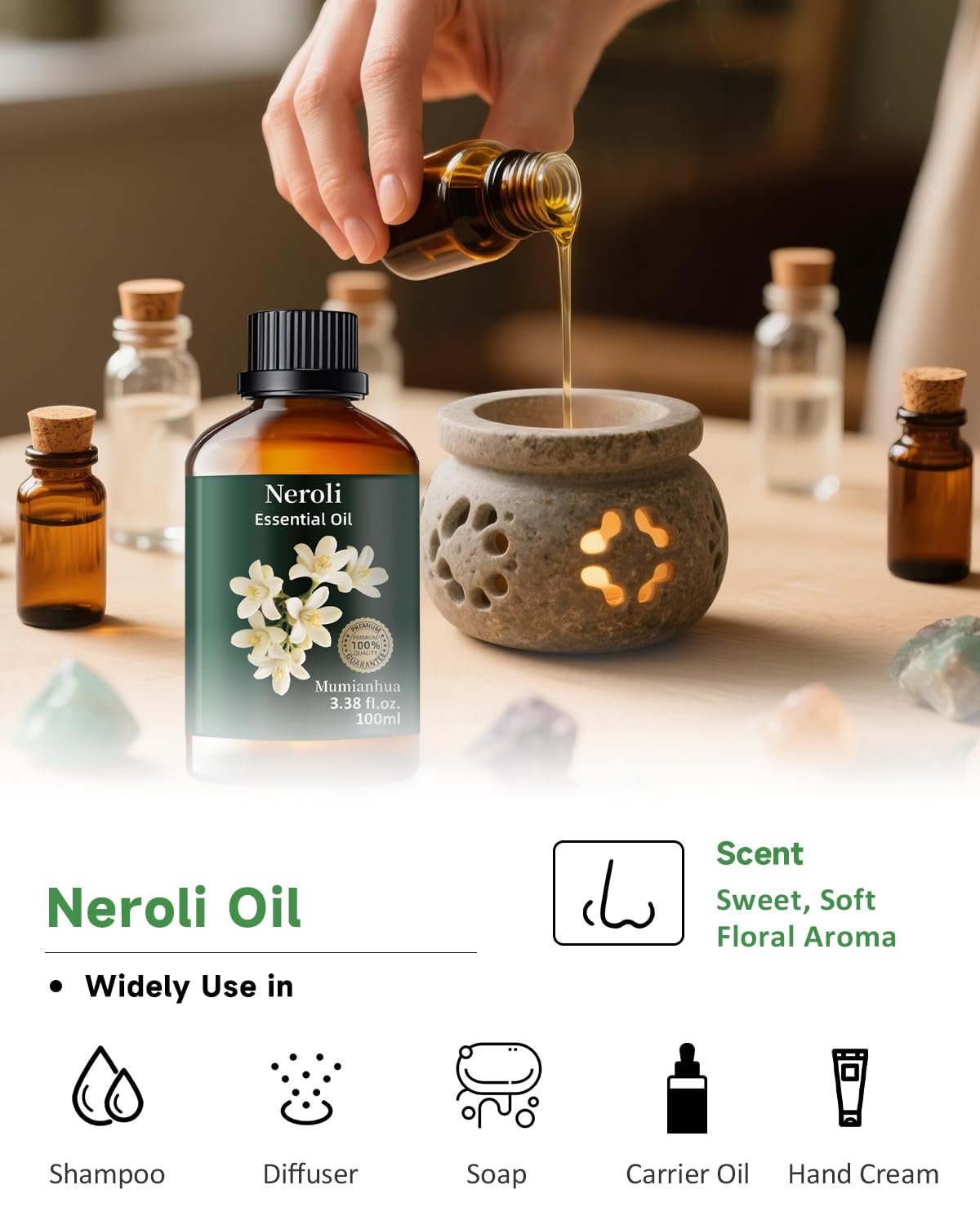 Mumianhua Neroli oil skincare serum blend for soft, refreshed skin.