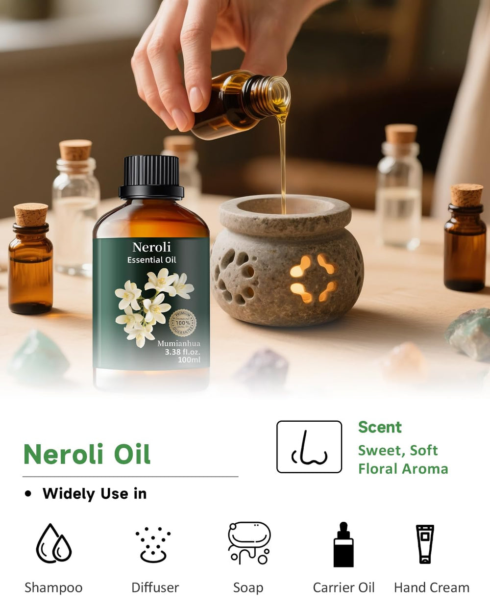 Mumianhua Neroli oil skincare serum blend for soft, refreshed skin.