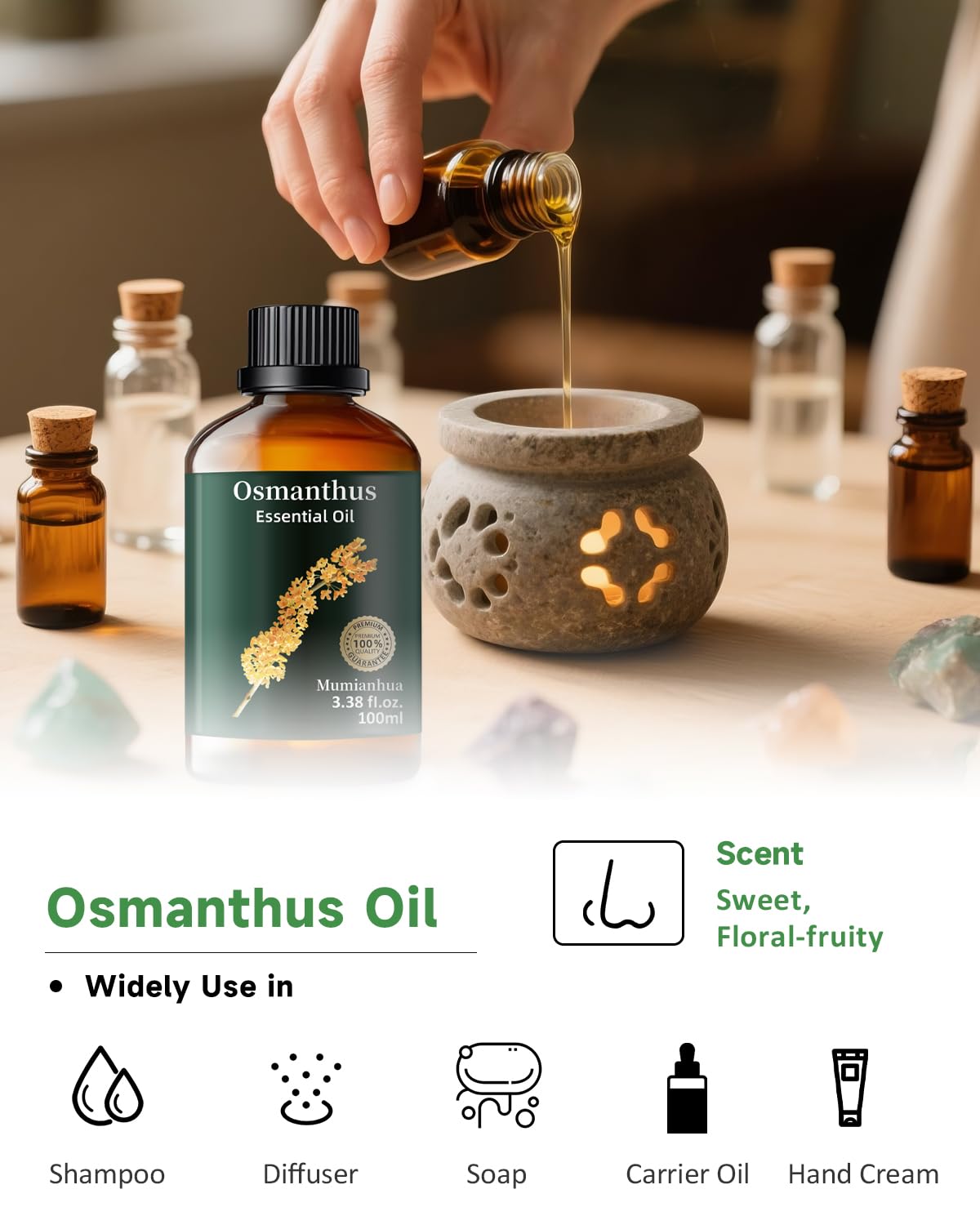 Mumianhua Osmanthus room diffuser setup delivers continuous refined aroma.