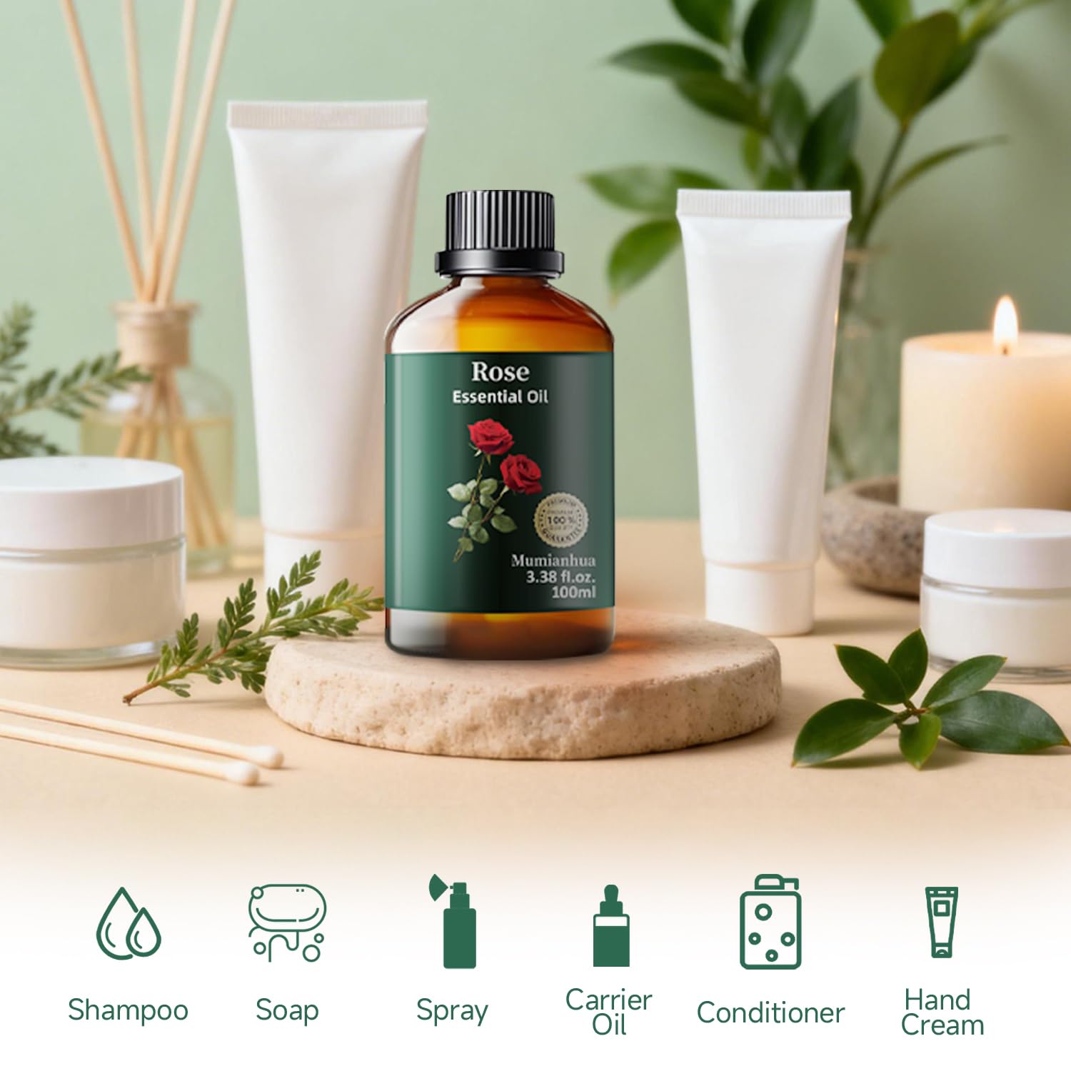 DIY bedtime spray bottle using Mumianhua rose oil and water.