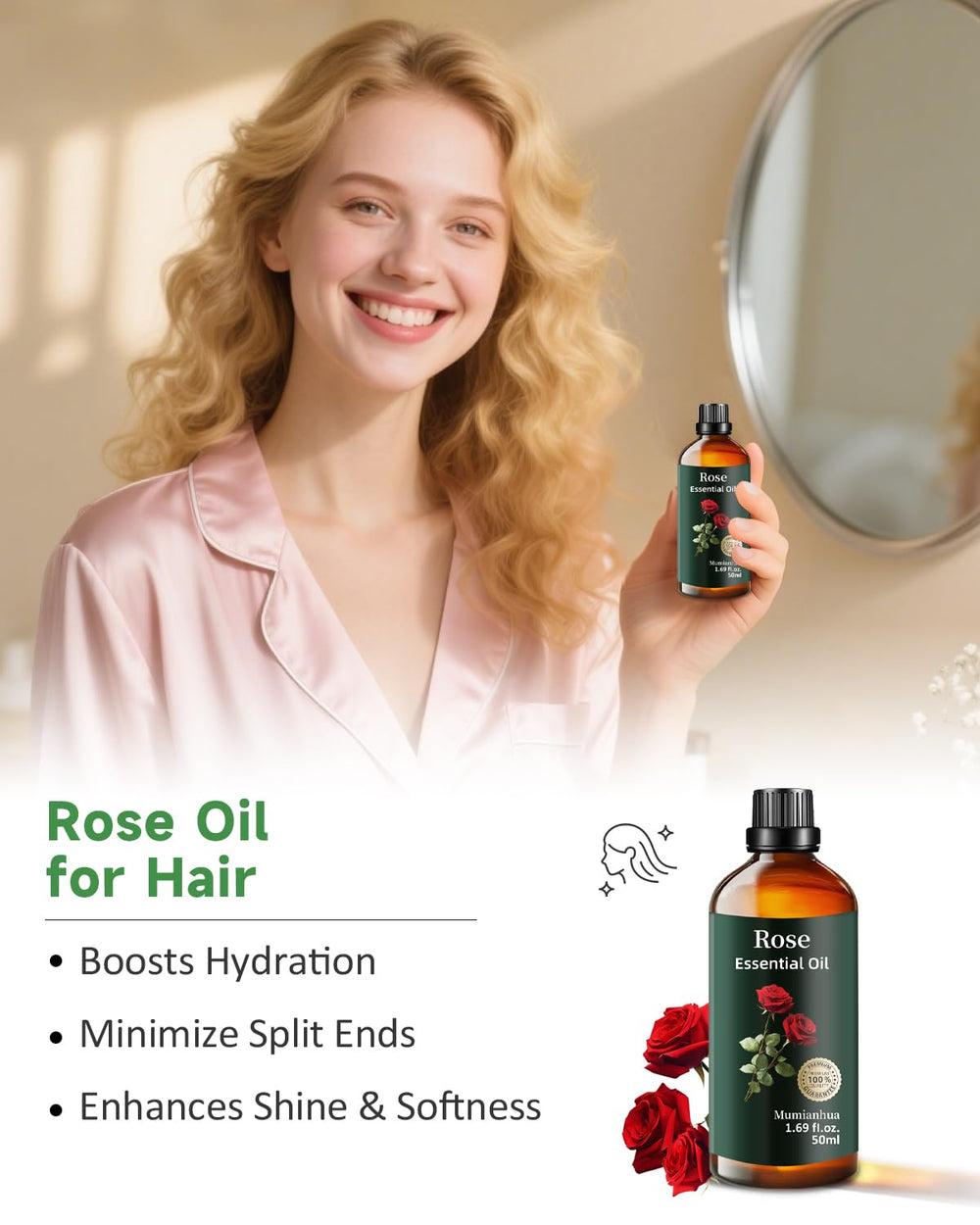 Mumianhua rose oil applied to skin for nourishing care
