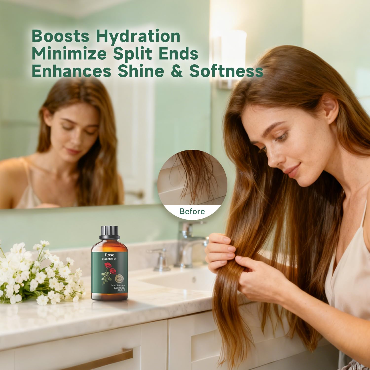 Pillow spray mist with Mumianhua rose oil for bedtime relaxation.