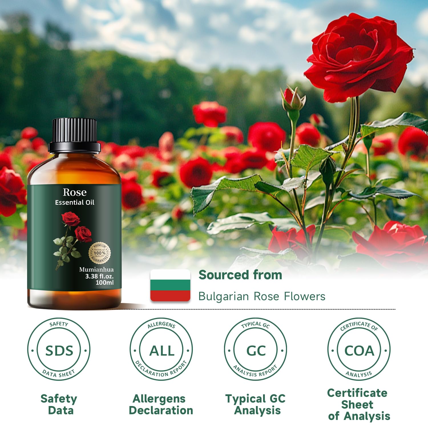 Calm relaxation scene featuring Mumianhua rose essential oil.