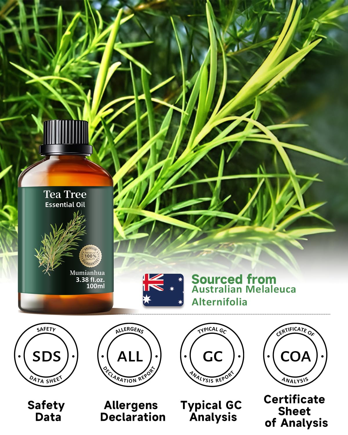 Mumianhua Tea Tree Oil for soap making invites fresh, clean scents in handmade cleansers.