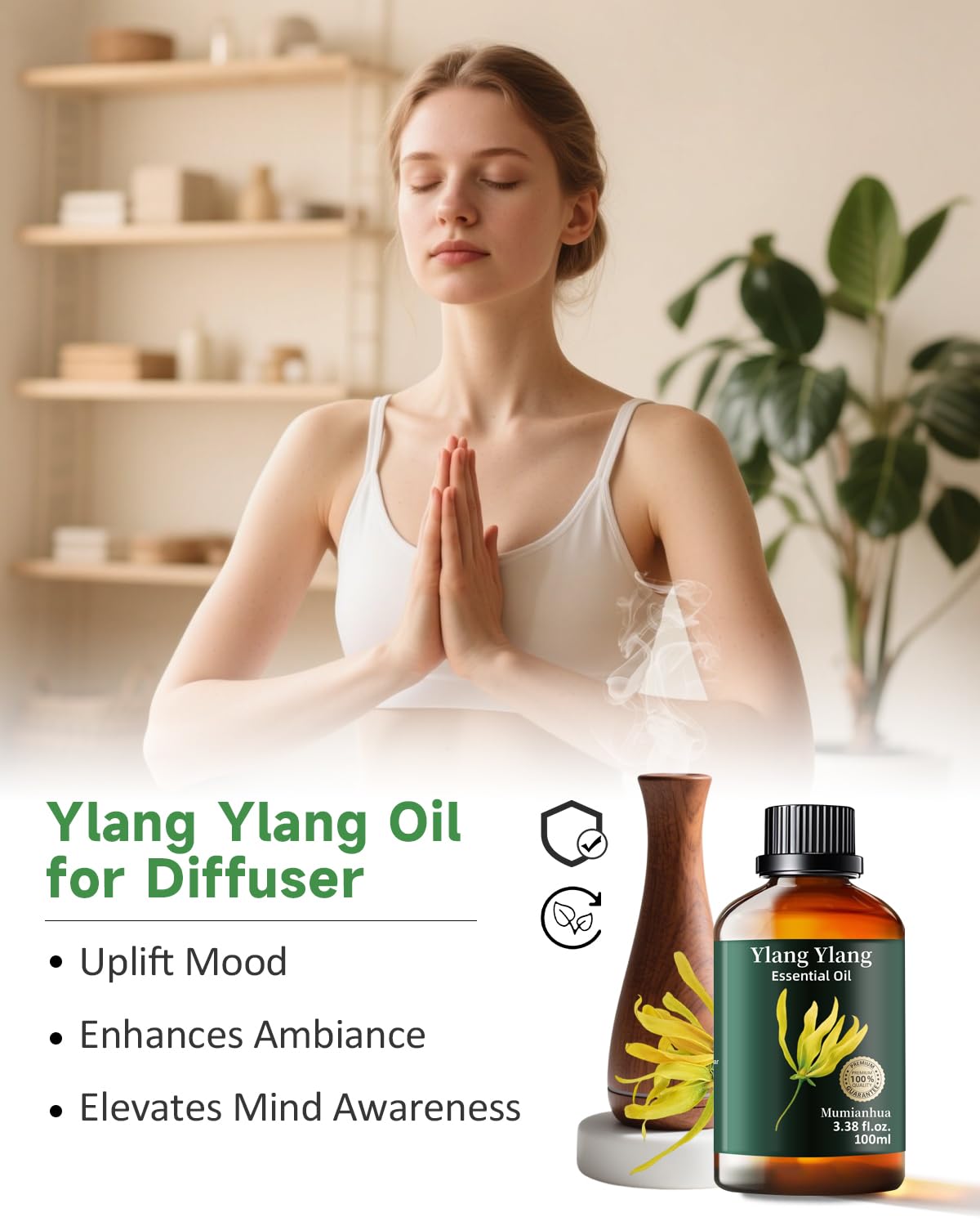 Mumianhua Ylang Ylang oil drops ready for a calming diffuser
