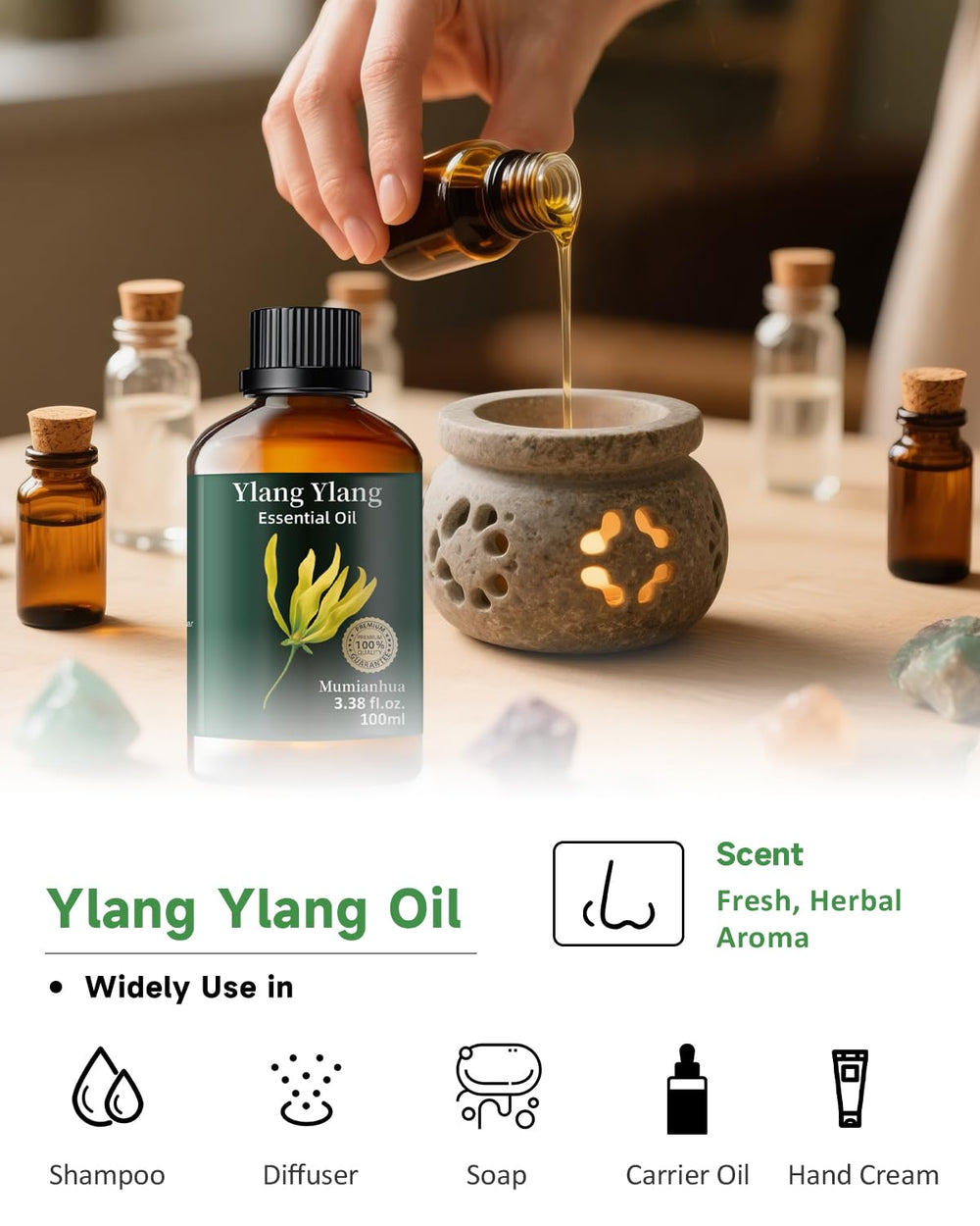 Mumianhua Ylang Ylang oil added to shampoo for shiny hair